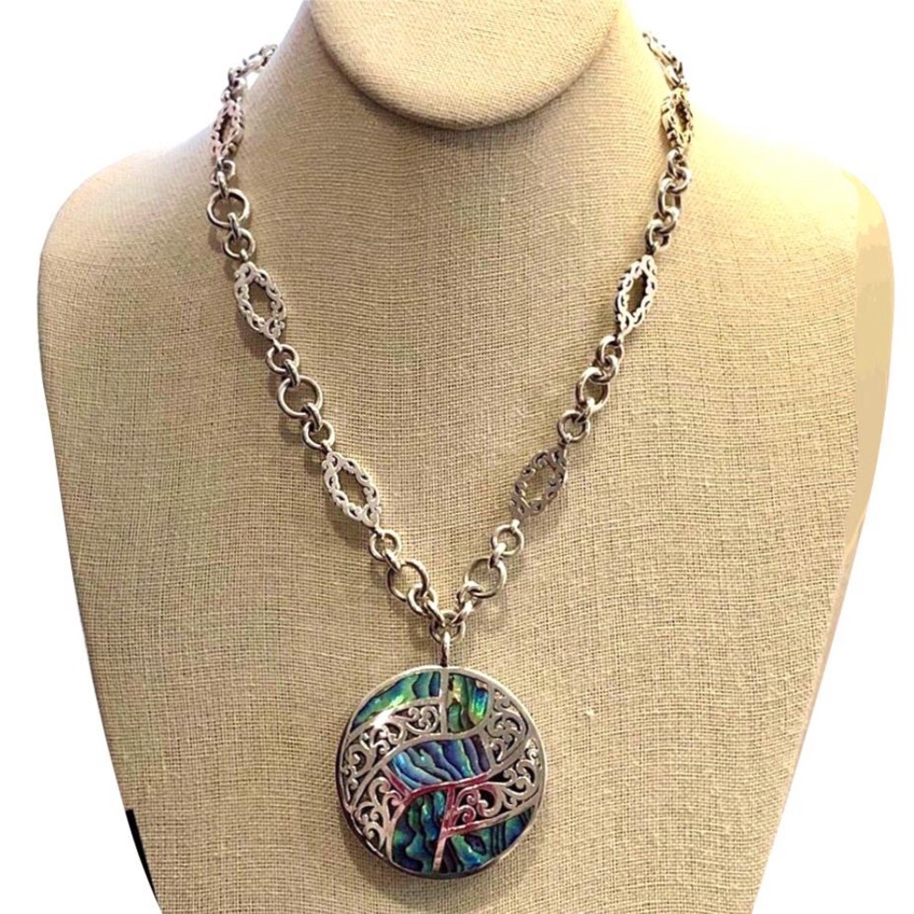LOIS HILL Multi-Color Abalone Sterling Silver Cut Out Open Link Necklace Pendant